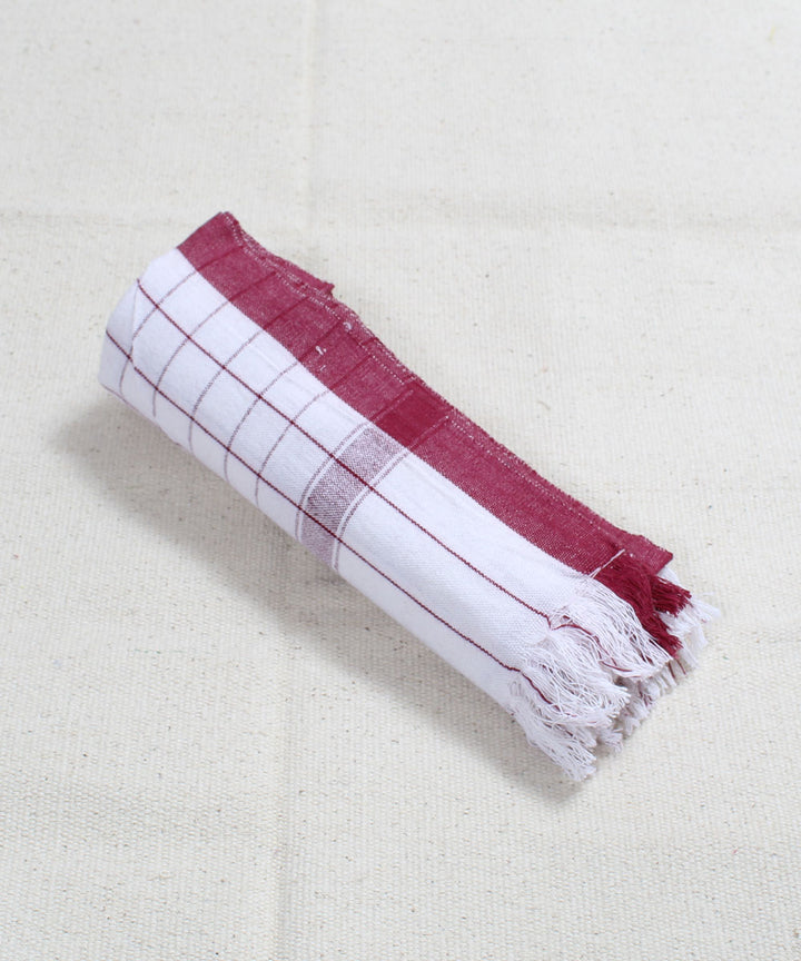 White with Maroon Check Handloom Cotton Towel