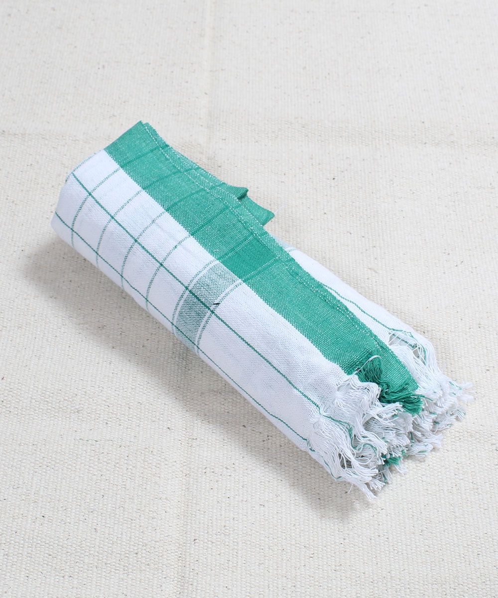 White with Green Checks Handloom Cotton Towel