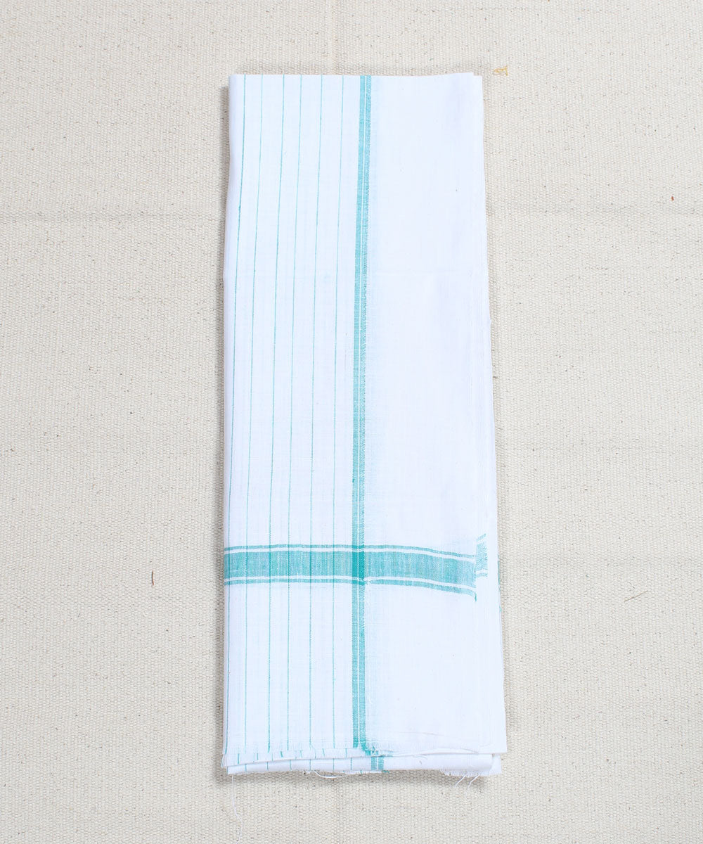 White with Cyan Striped Handloom Cotton Towel