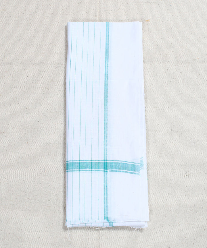 White with Cyan Striped Handloom Cotton Towel