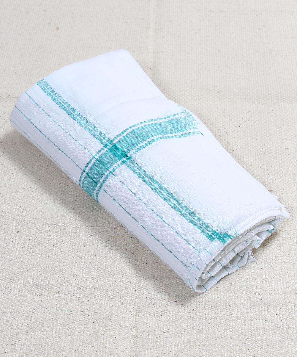 White with Cyan Striped Handloom Cotton Towel