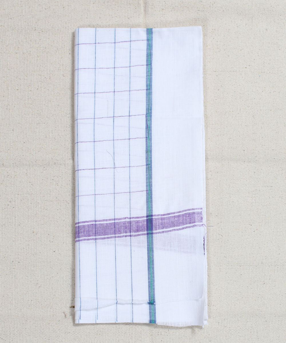 White with Purple Check Handloom Cotton Towel