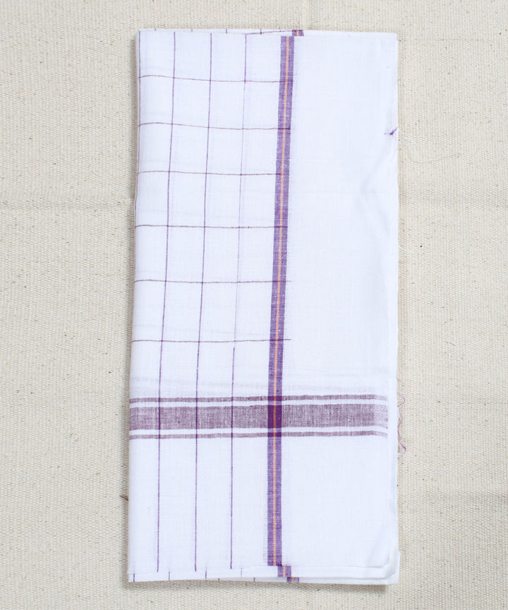 White with Wine Checks Handwoven Cotton Towel