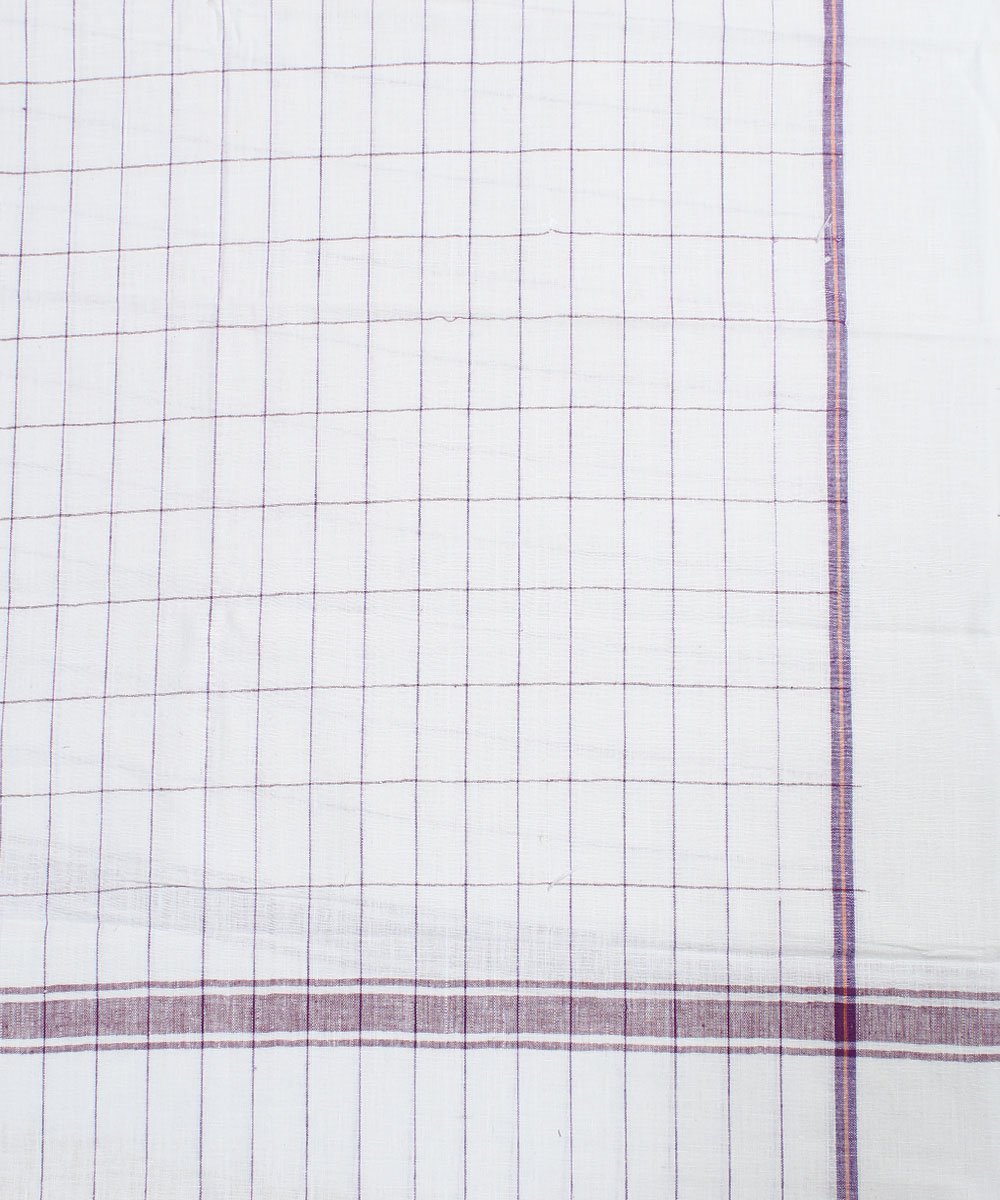 White with Wine Checks Handwoven Cotton Towel