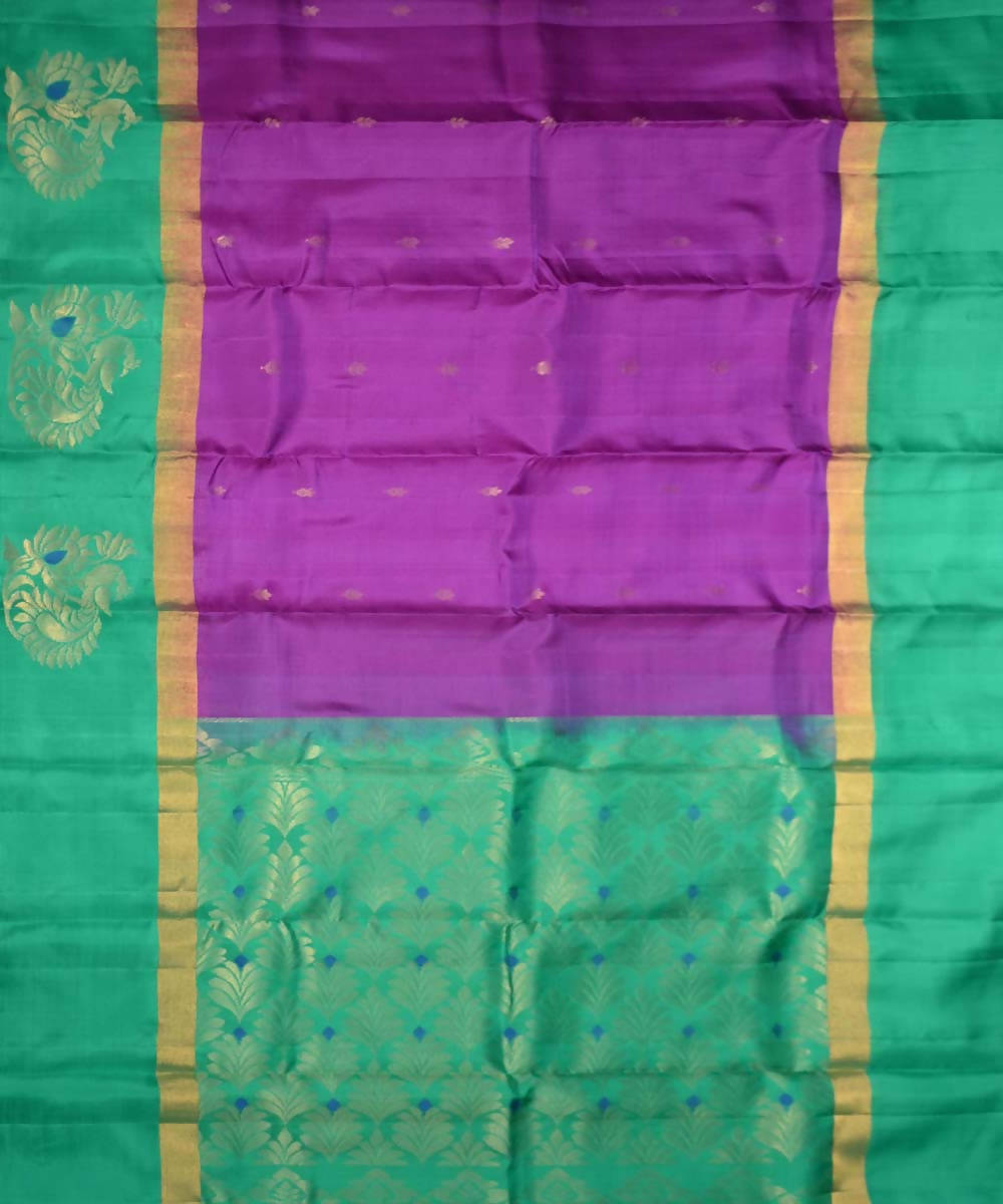 Purple Pink and Rama Green Handloom Soft Silk Saree – GoSwadeshi