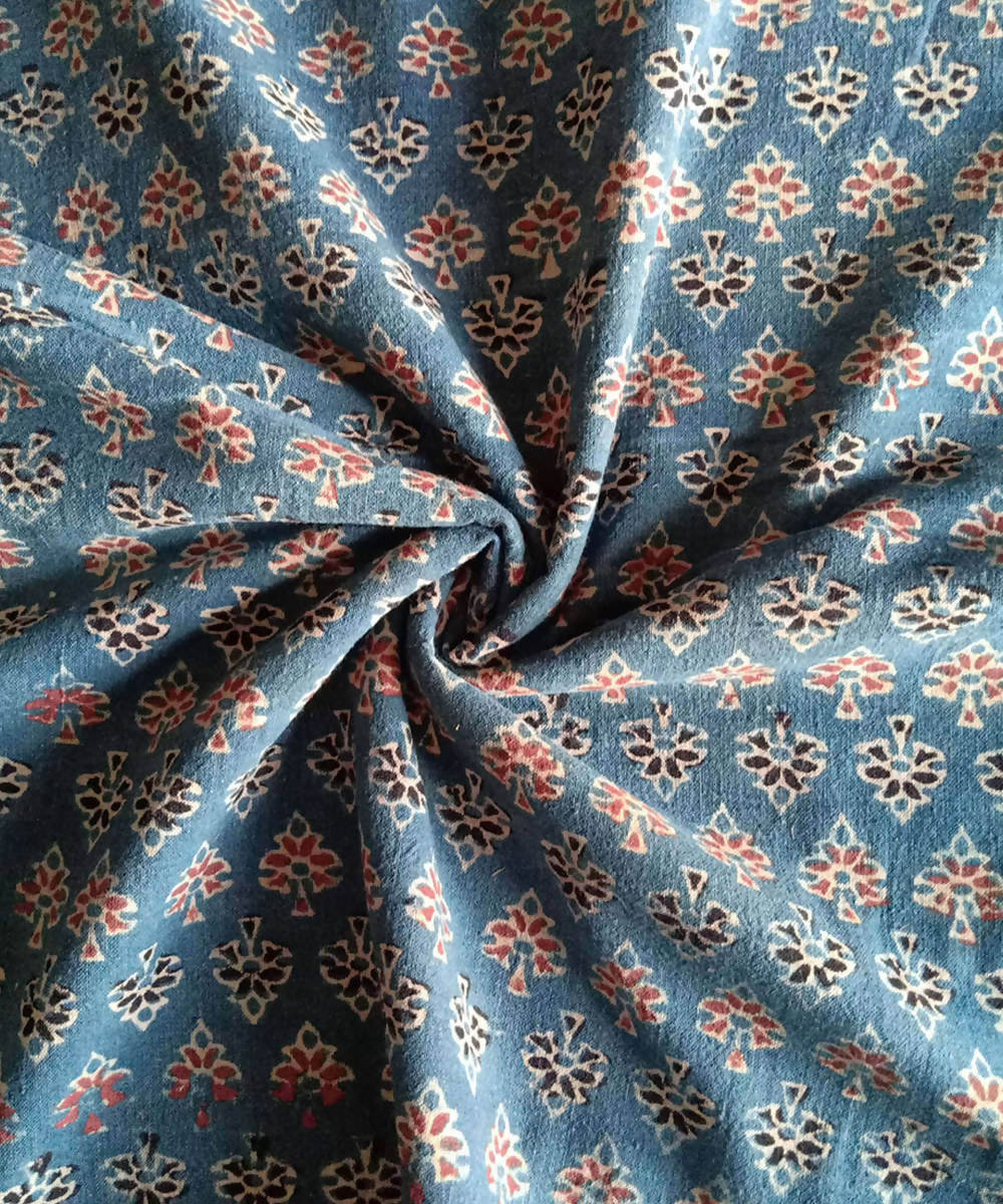ajrakh block printed indigo blue handspun handloom cotton kurta fabric