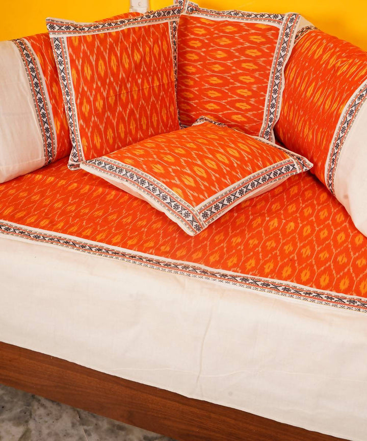 Orange Handloom Pochampally Diwan Set