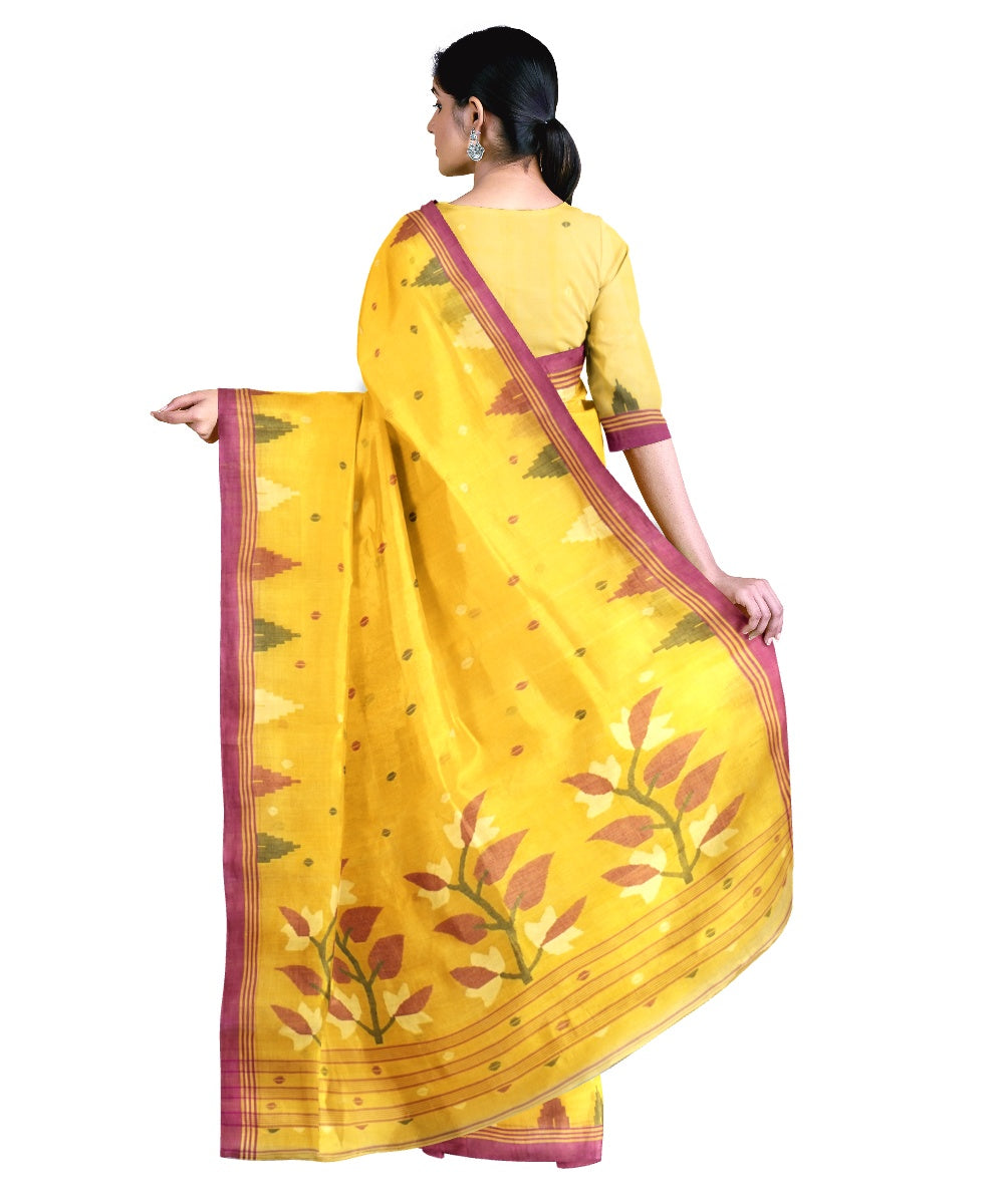 Tantuja yellow handloom cotton silk jamdani saree