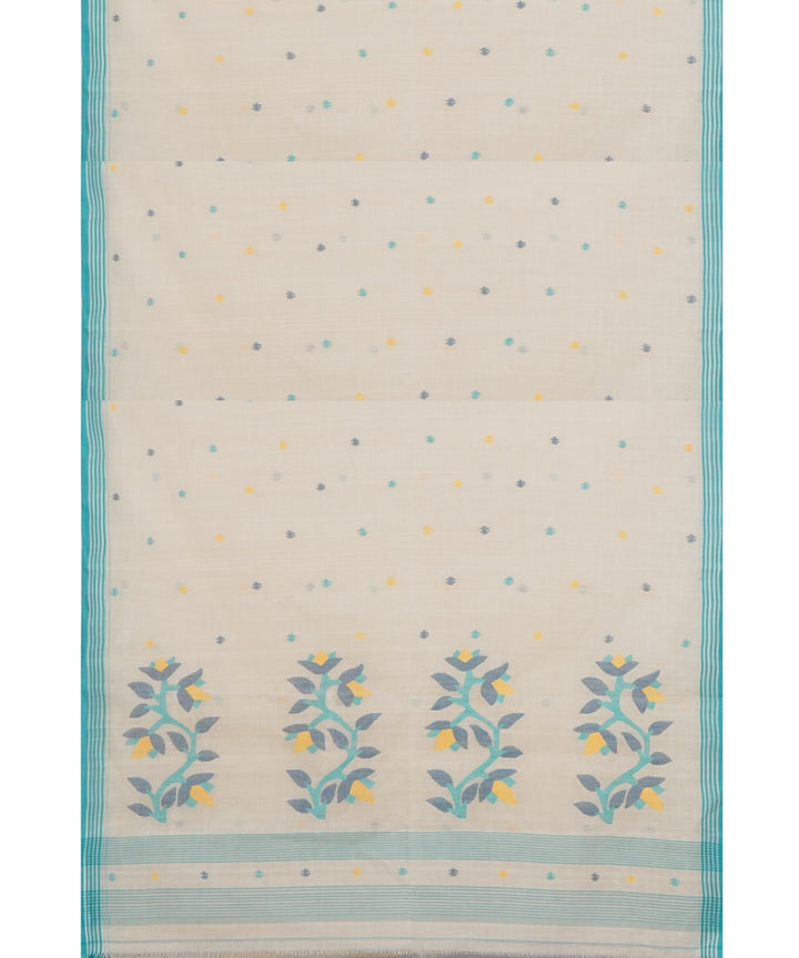 Tantuja beige and blue handloom cotton jamdani saree