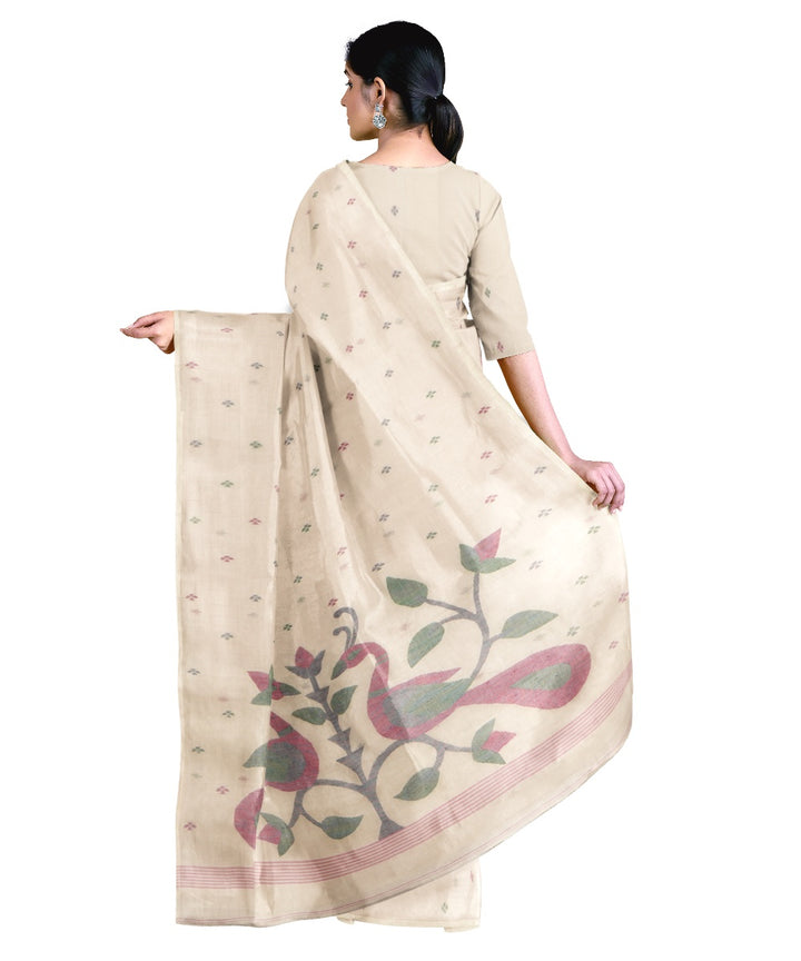 Tantuja beige handloom cotton jamdani saree