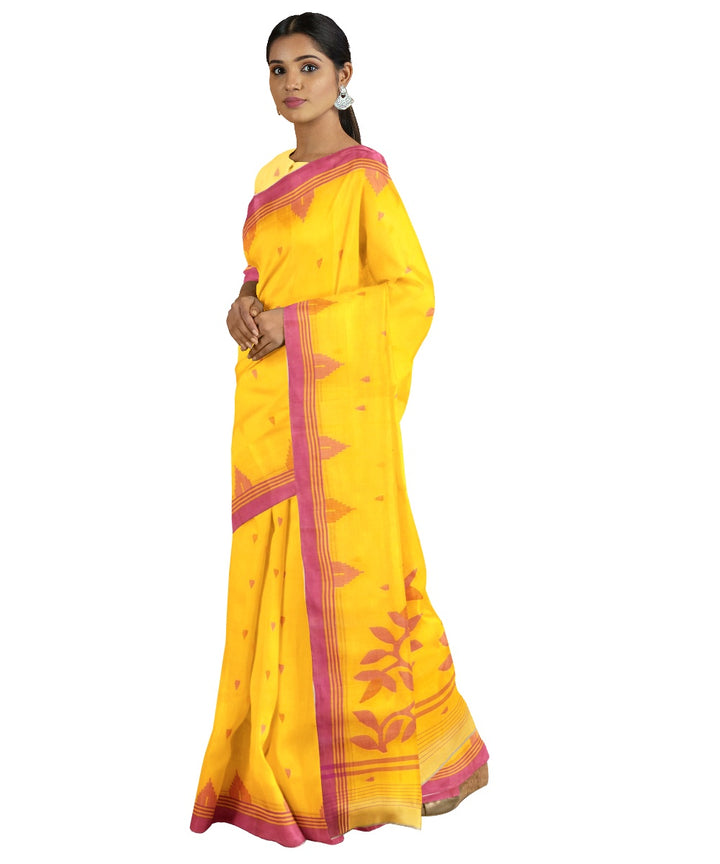 Tantuja yellow pink handloom cotton jamdani saree