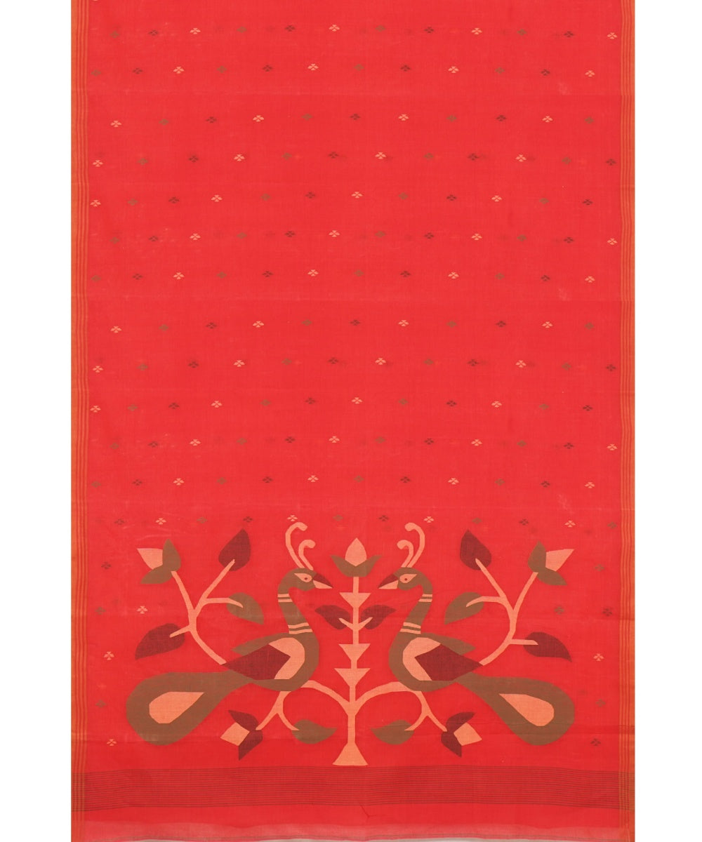 Tantuja handwoven red cotton jamdani saree
