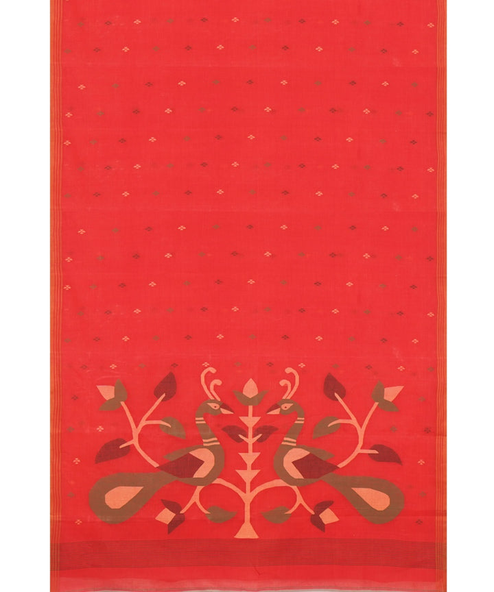 Tantuja handwoven red cotton jamdani saree