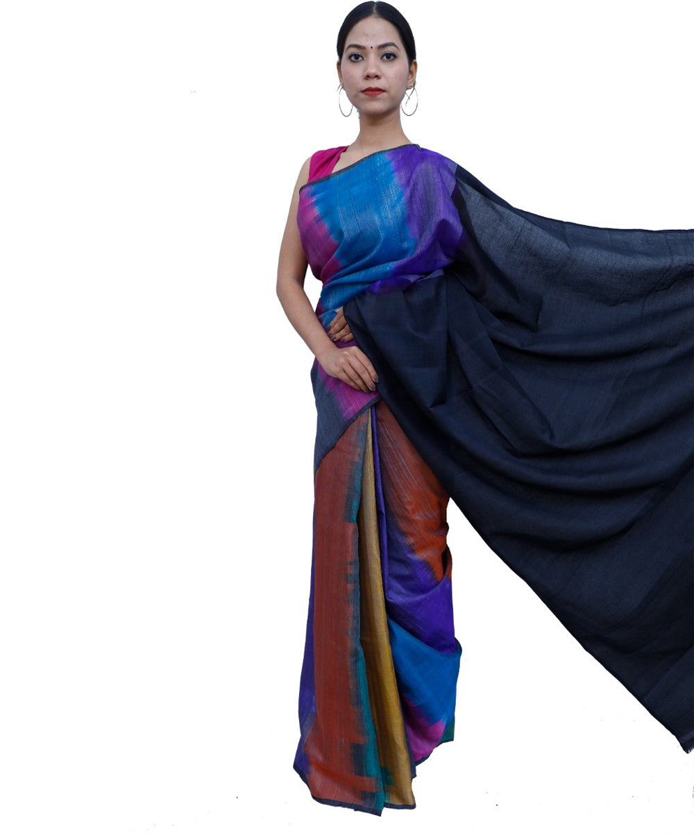 Multicolour handwoven natural dye tussar silk saree