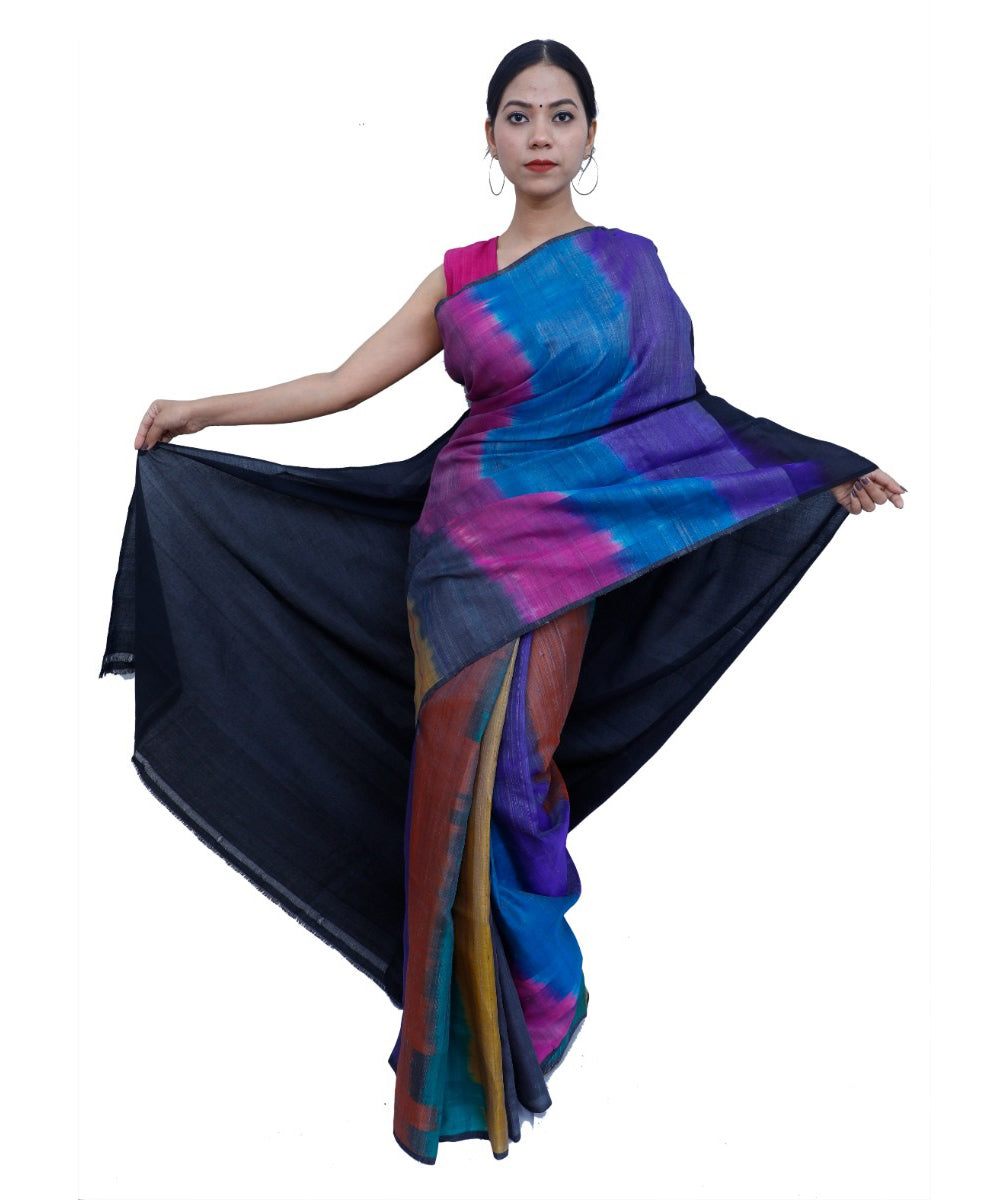 Multicolour handwoven natural dye tussar silk saree