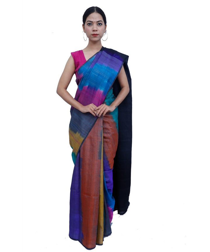 Multicolour handwoven natural dye tussar silk saree