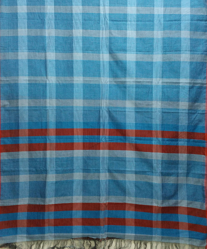Blue box checks handwoven cotton bengal saree