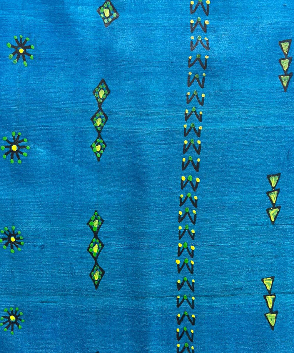 Turquoise handwoven hand painted godana art tussar silk stole