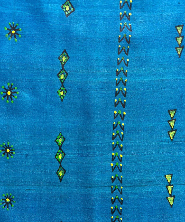 Turquoise handwoven hand painted godana art tussar silk stole