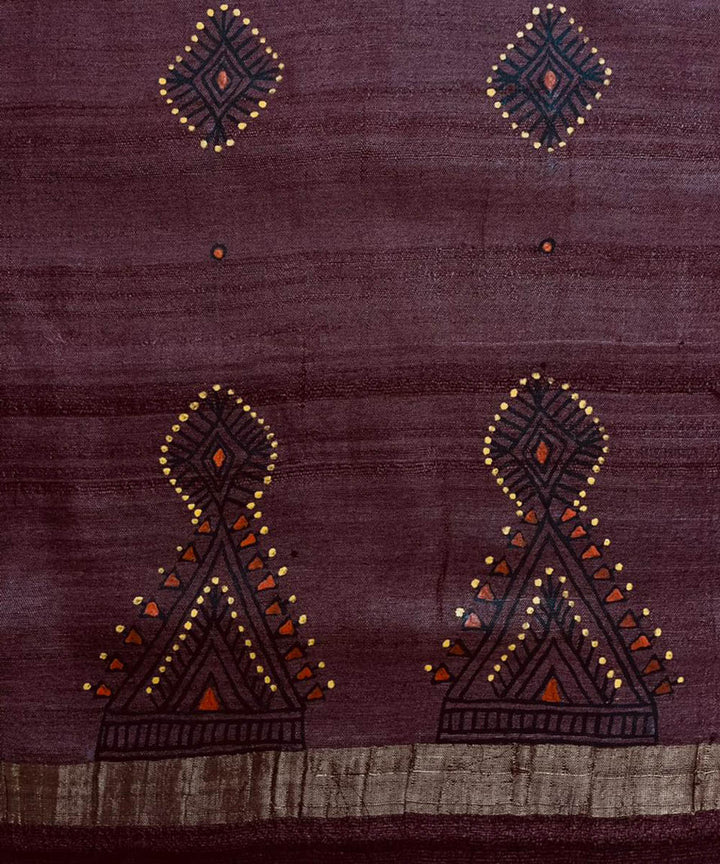 Black red handwoven hand painted godana art tussar silk stole