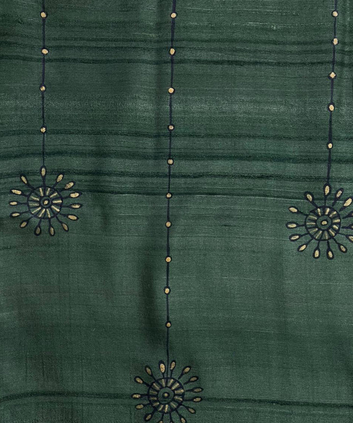 Olive green handwoven hand painted godana art tussar silk stole