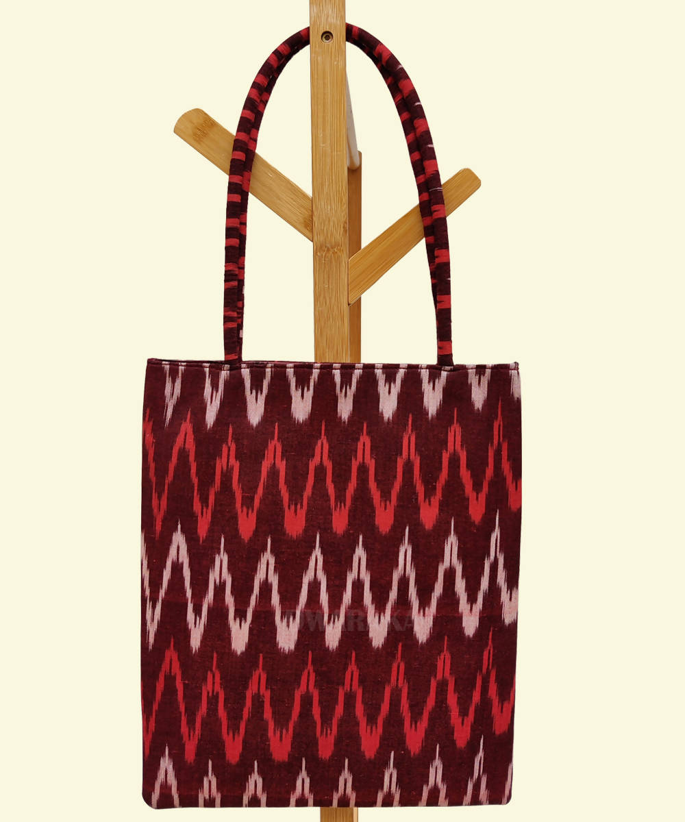 Hand painted kalamkari maroon ikat tote bag