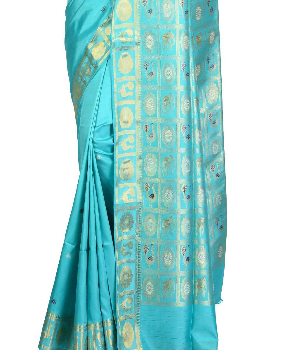 Turquoise Green Bengal handwoven silk saree