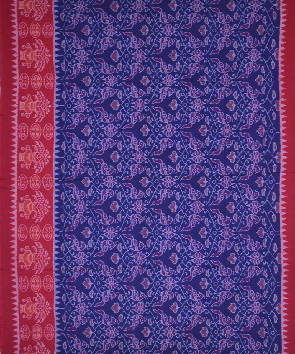 Blue maroon handwoven cotton ikat sambalpuri saree