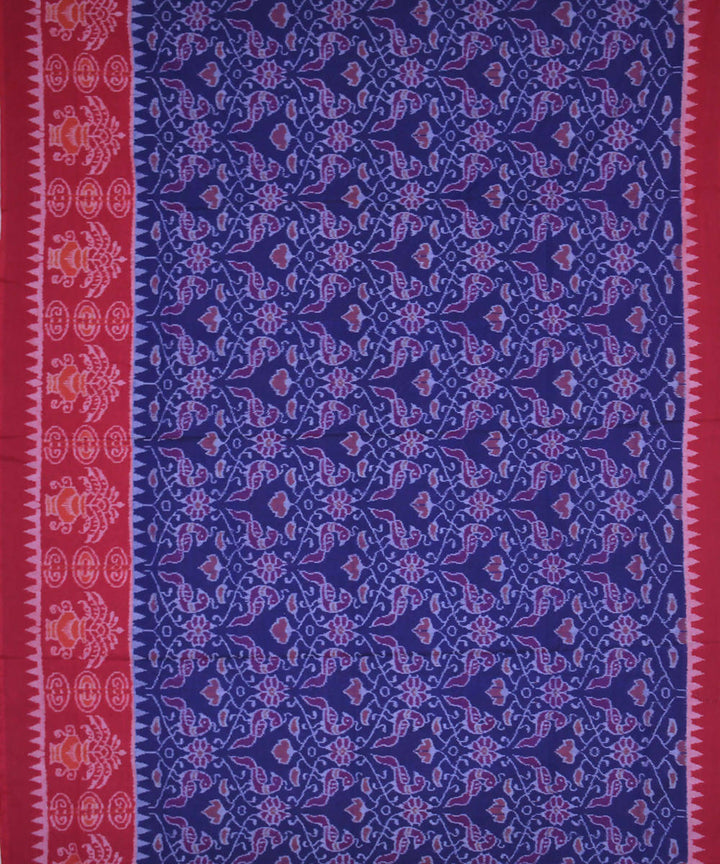 Blue maroon handwoven cotton ikat sambalpuri saree