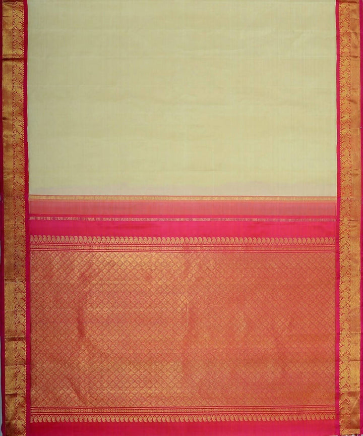 Off white and pink handloom kanjivaram bridal silk saree