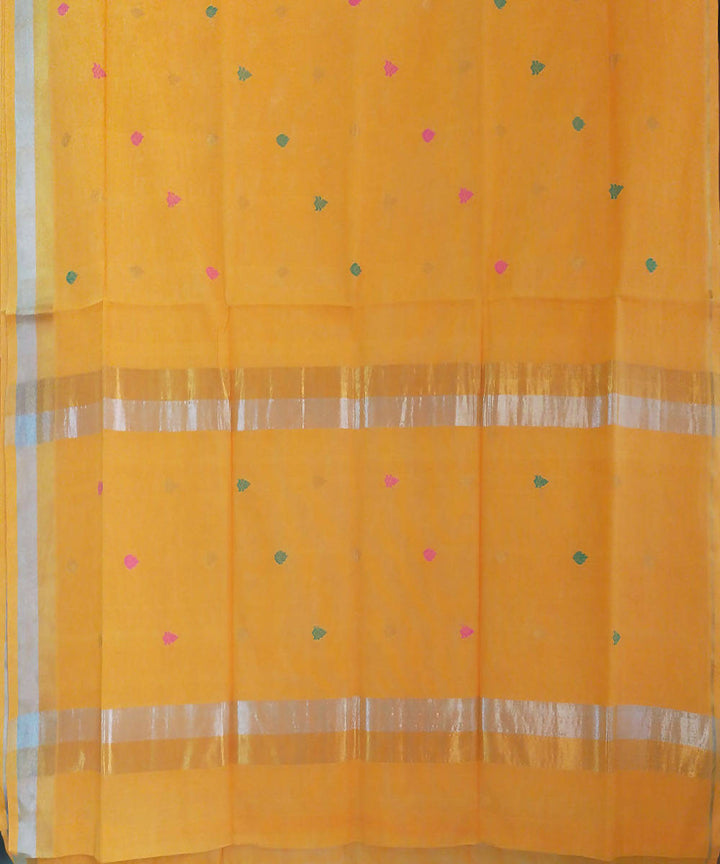 Hand woven yellow orange cotton venkatagiri saree