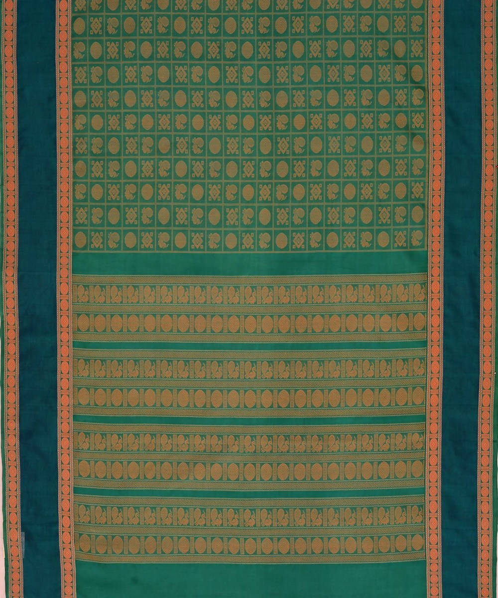 Green kanchi silkcotton saree with ayiram 1000 butta rudraksha border