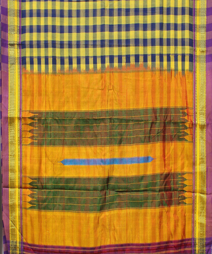 yellow navy checks handloom chikki paras border ilkal saree