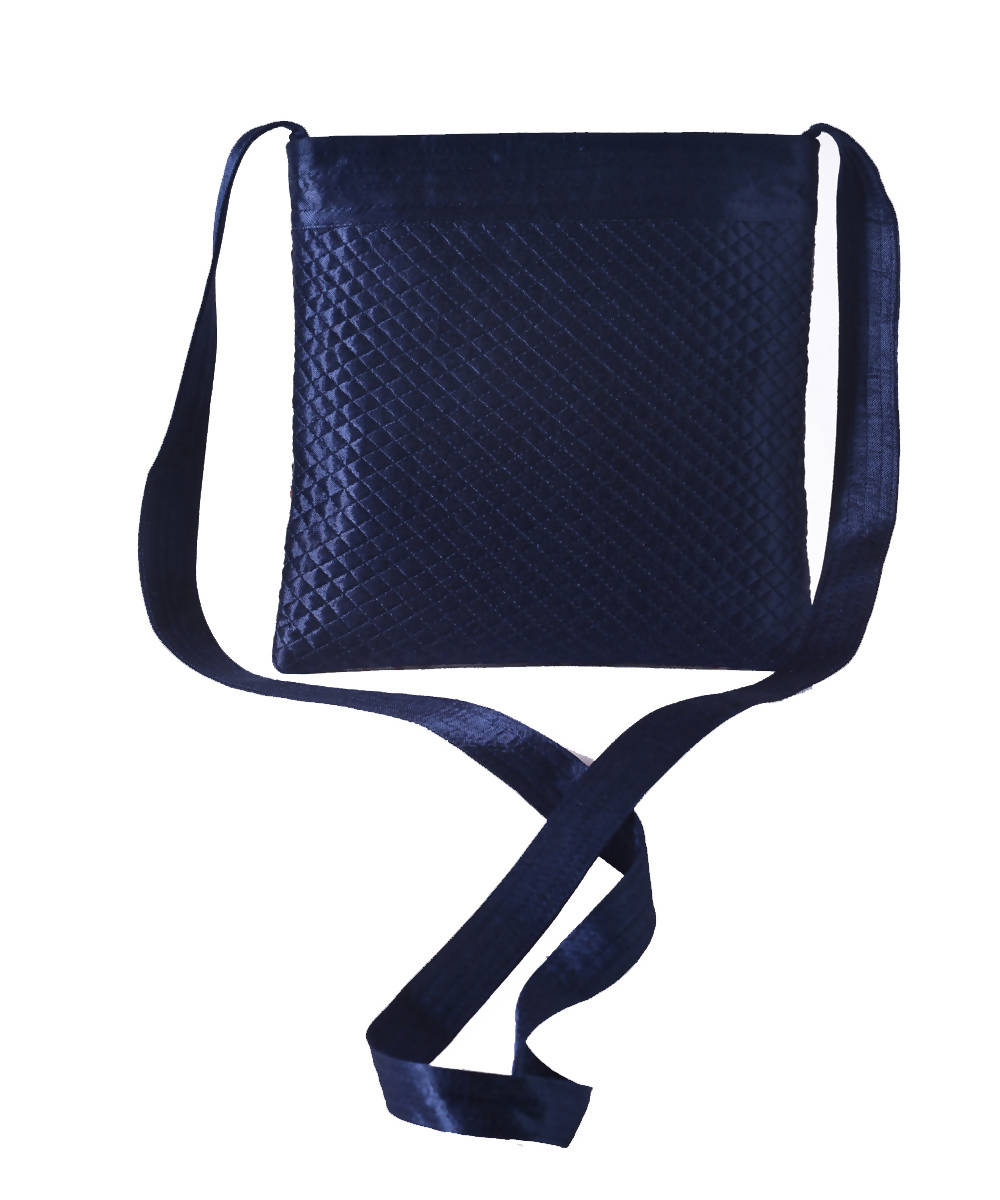 Blue hand embroidery mashroo cross body bag