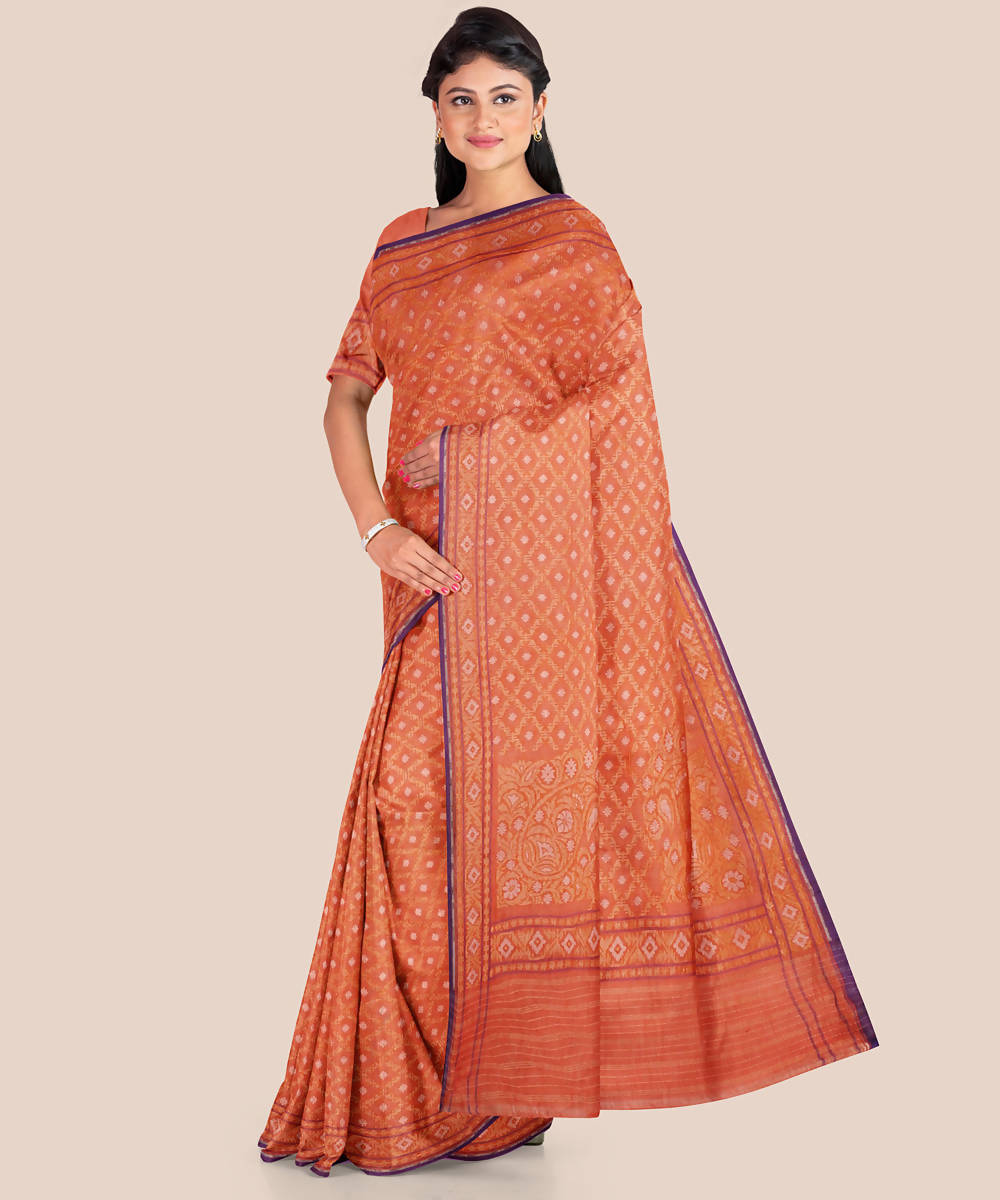 Light orange handwoven georgette silk banarasi saree