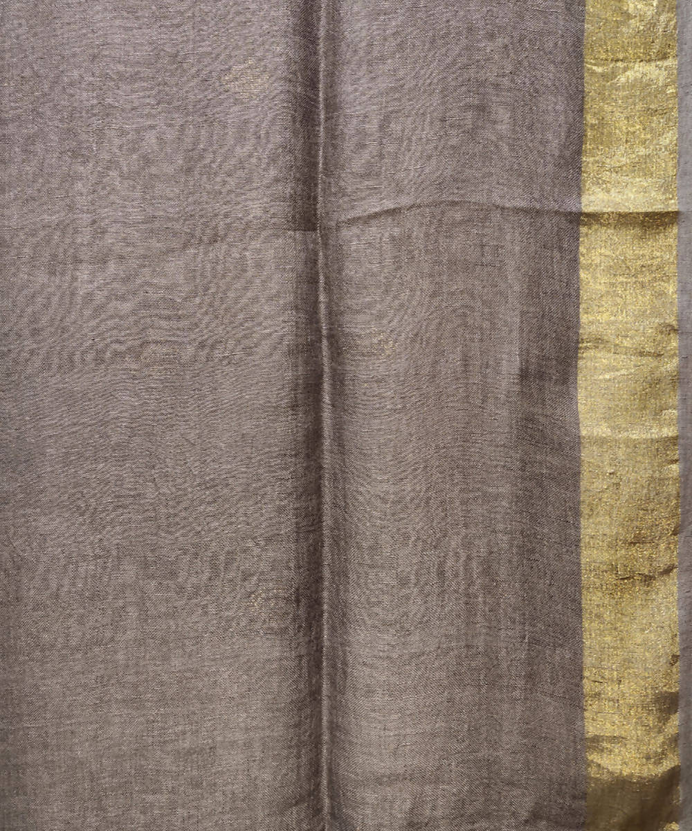 Brown grey handloom linen jamdani saree