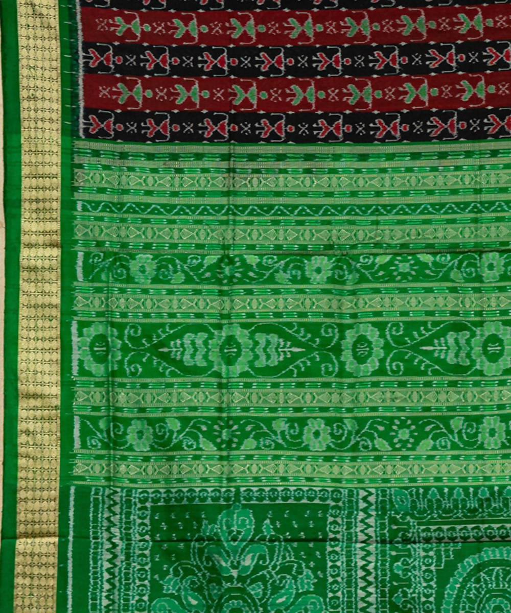 Burgundy black green ikat silk handloom sambalpuri saree