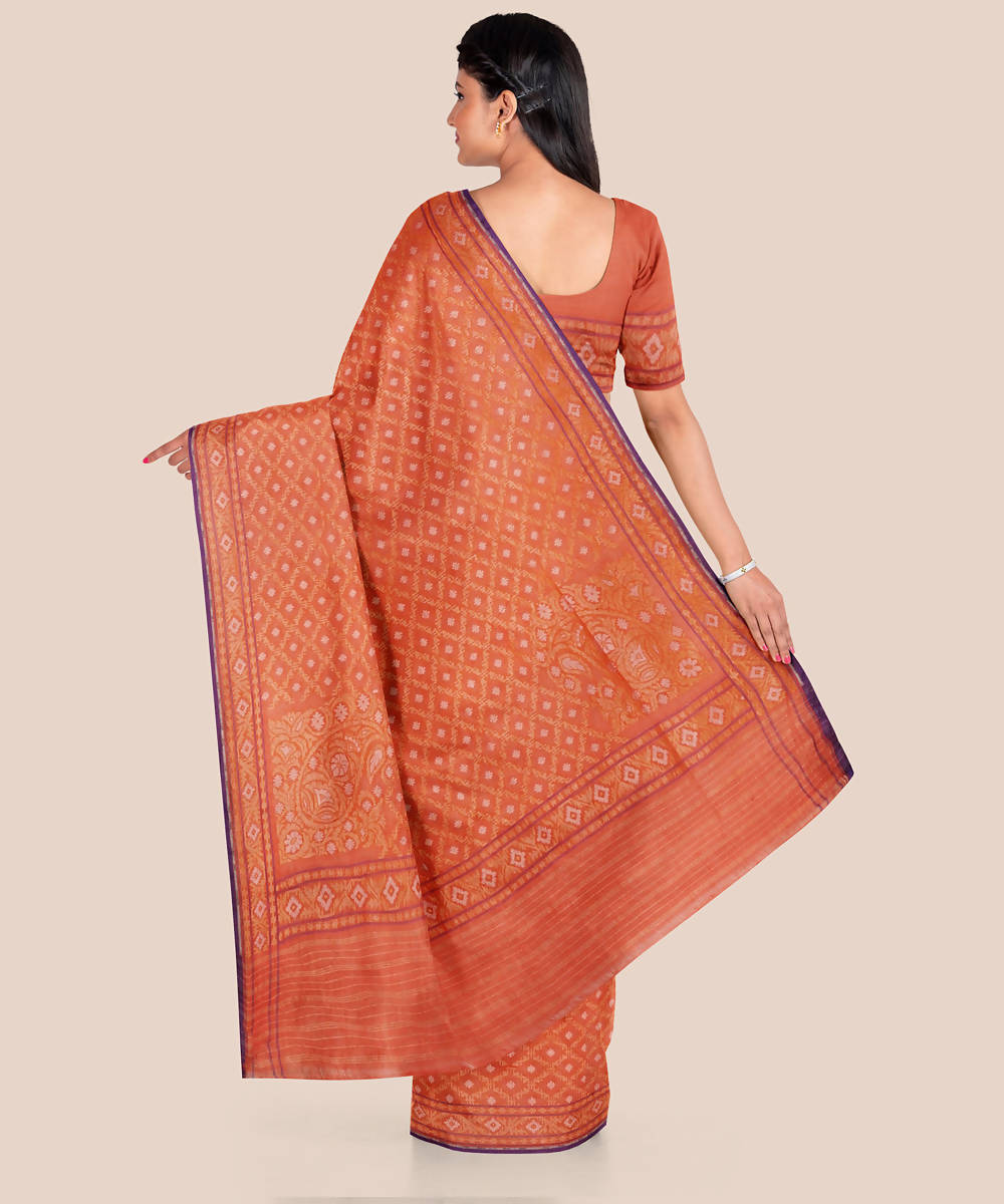 Light orange handwoven georgette silk banarasi saree
