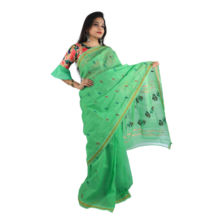 Light green handwoven cotton uppada saree