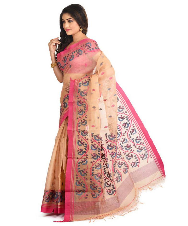 Resham shilpi cream bengal silk saree with handwoven jamdani work