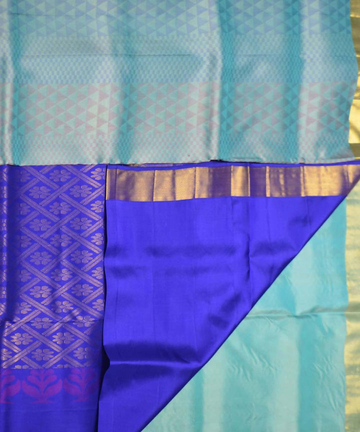 Turquoise Blue Royal Blue Handloom Soft Silk Saree