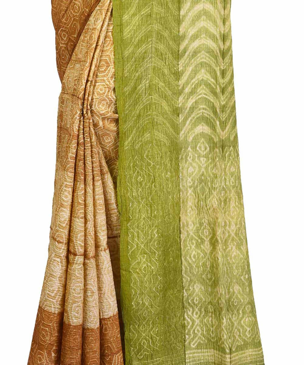 Mustard shibori handwoven tussar silk saree