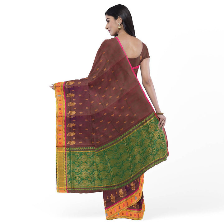 Brown handloom cotton venkatagiri saree
