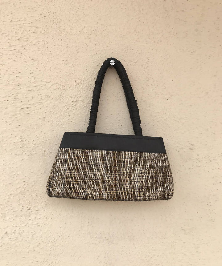 Handmade black with panel banana fibre bag