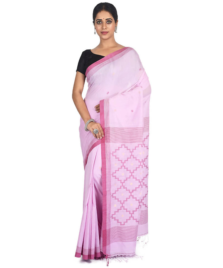 Light pink handwoven bengal cotton silk saree