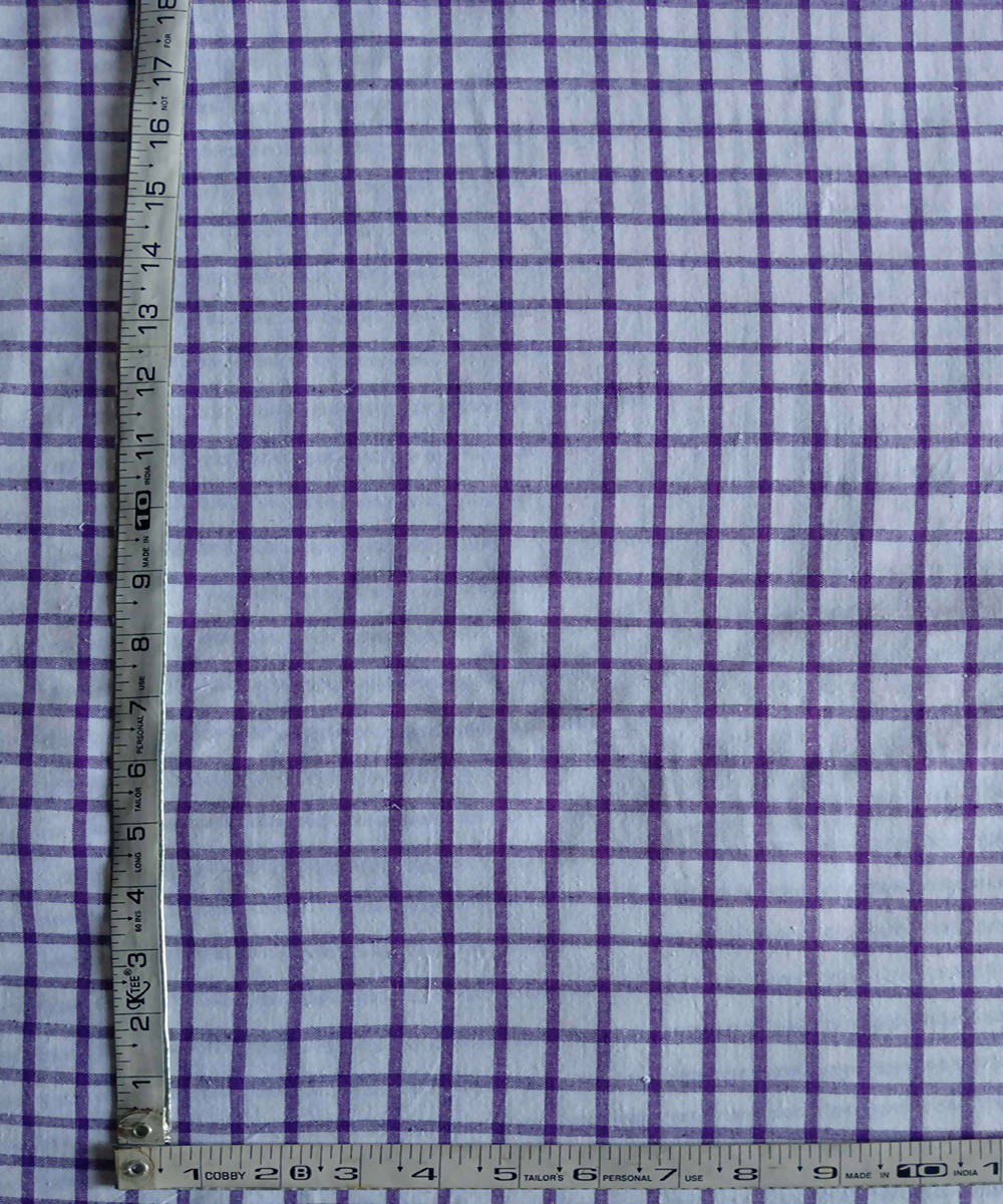 2.5m purple white checks handspun handwoven cotton kurta fabric