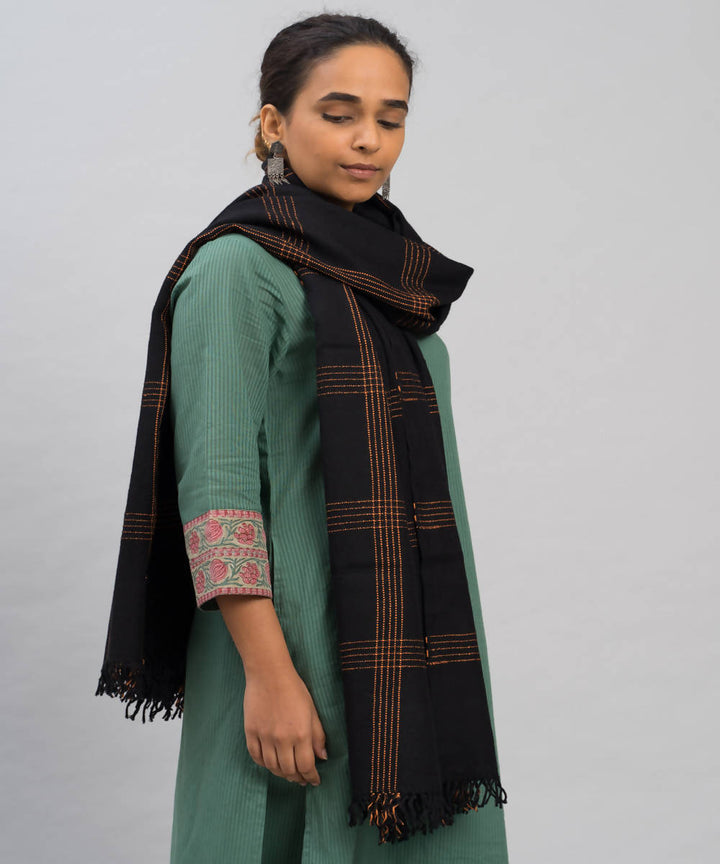 Black handwoven panchachuli wool lambswool stole