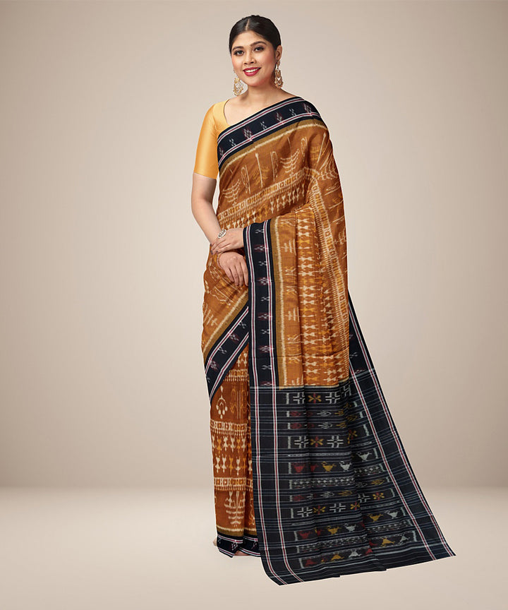 Alloy orange and black cotton handwoven nuapatna saree