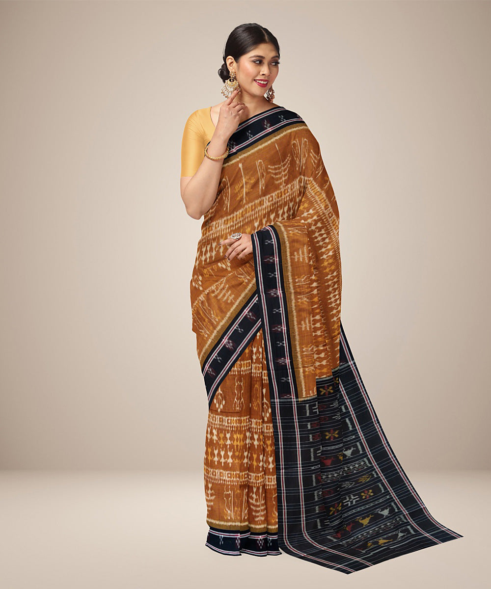 Alloy orange and black cotton handwoven nuapatna saree