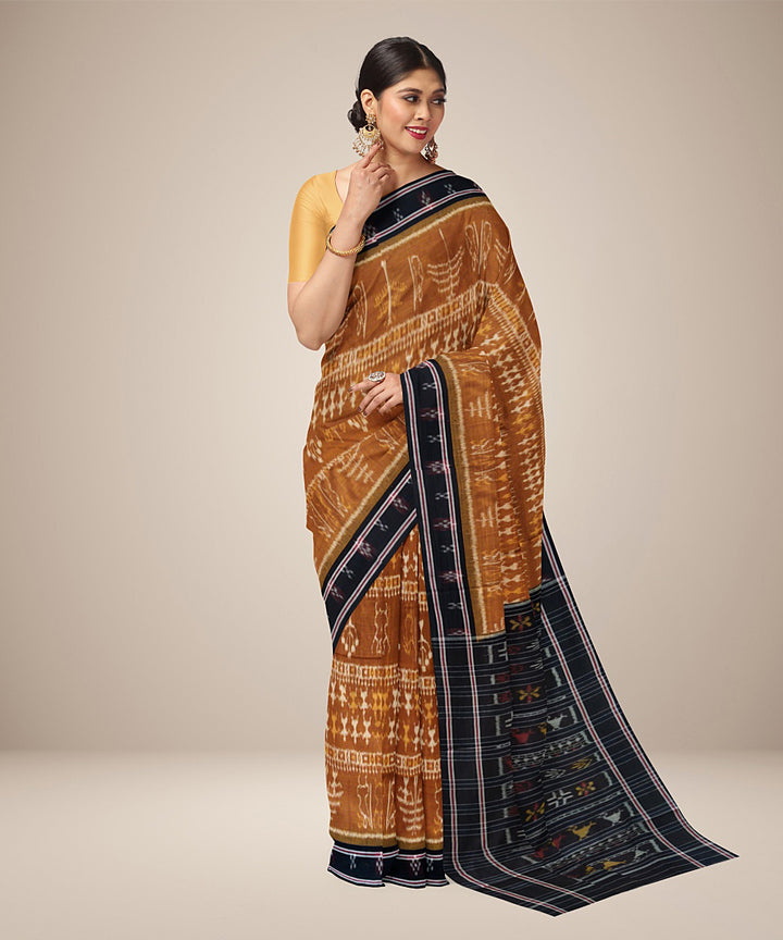 Alloy orange and black cotton handwoven nuapatna saree
